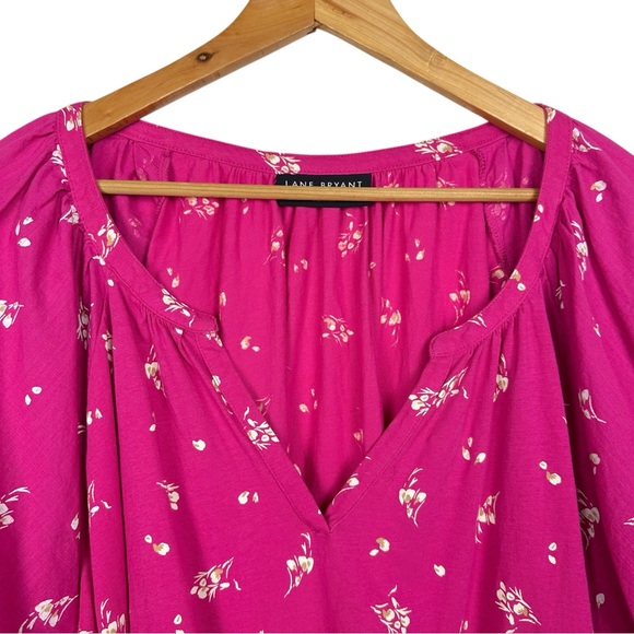 Lane Bryant Cotton Floral Notch Collar Elastic Eyelet Cutout Popover Blouse 22 - Picture 5 of 11